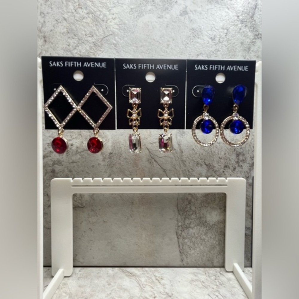 Saks Fifth Avenue Women's Jewelry Set - Red, Gold, Blue Earrings Bundle of Three